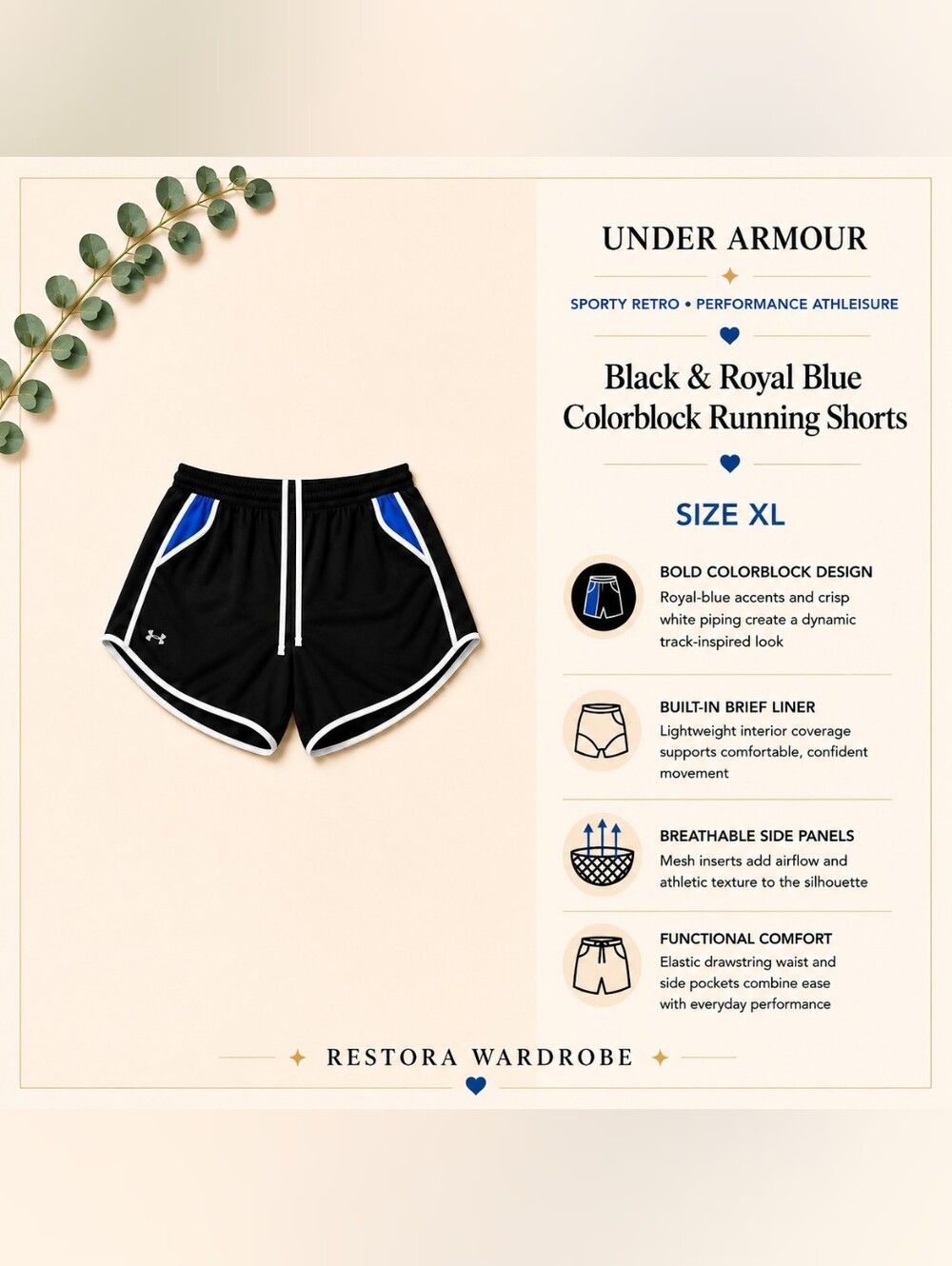Under Armour Women’s XL Navy Royal Blue Colorblock Running Shorts Built-In Brief